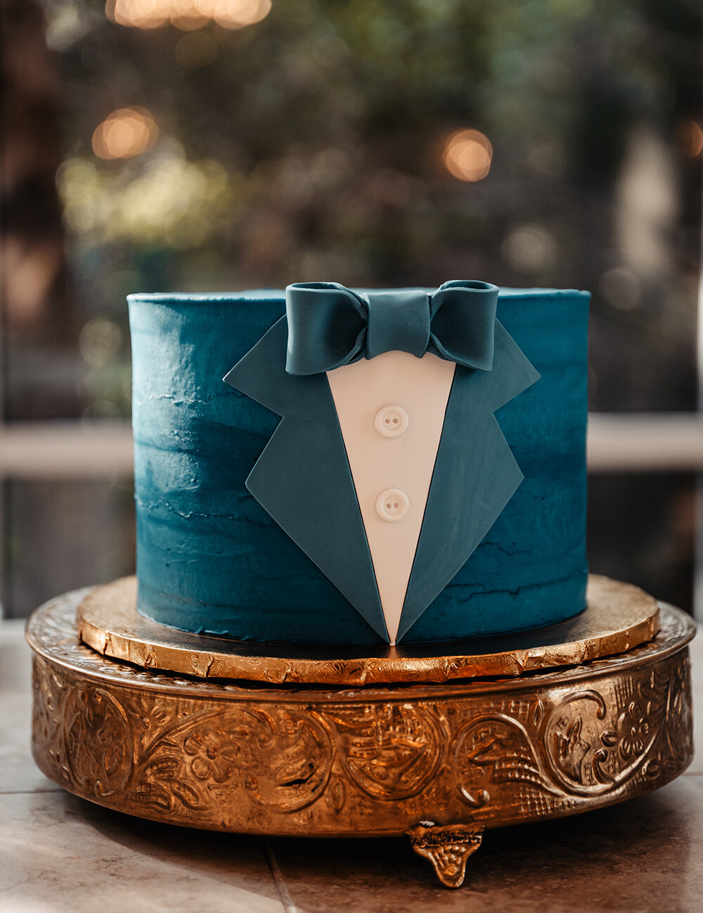 cake made out of blue tuxedo