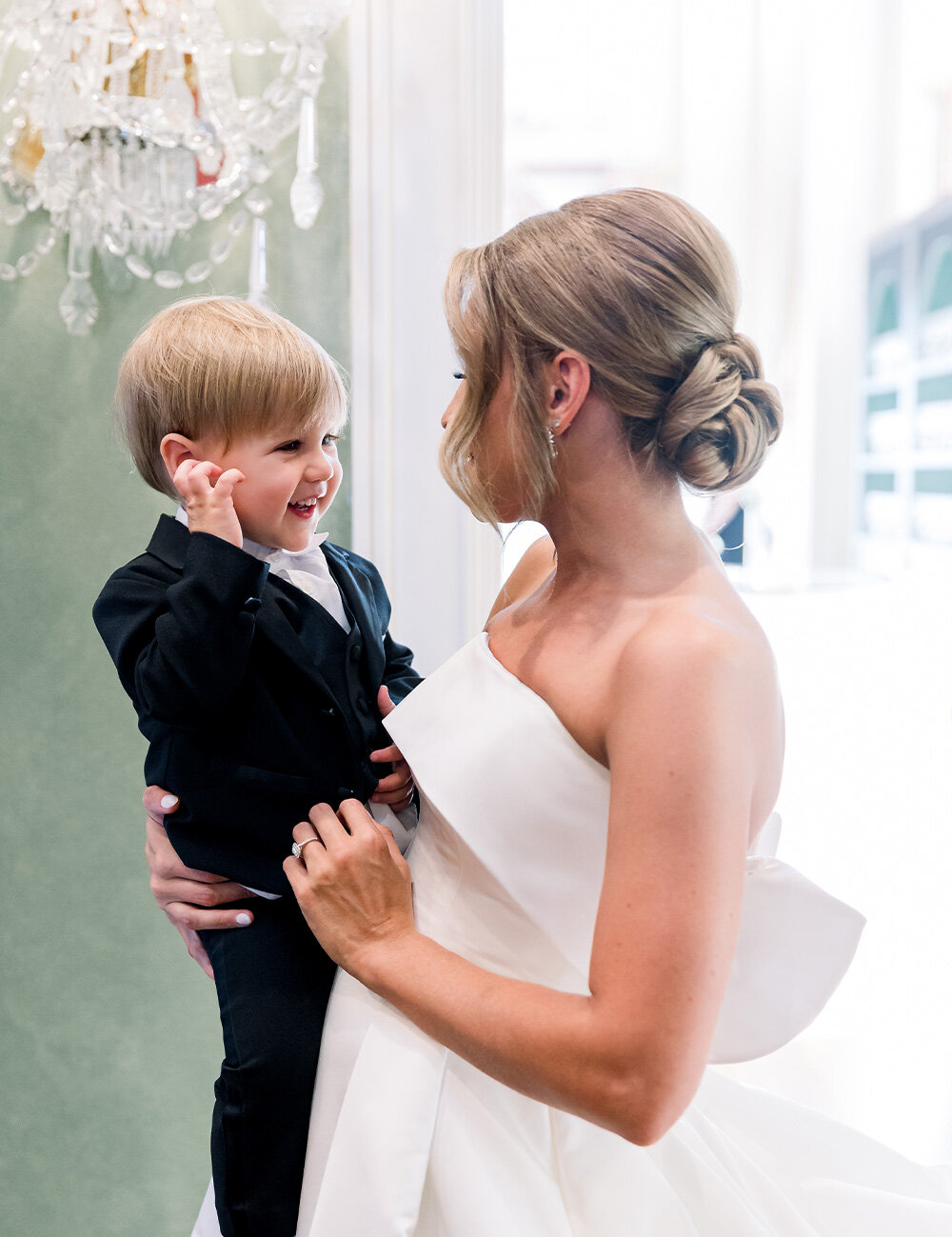 bride and groom standing near ceremony location