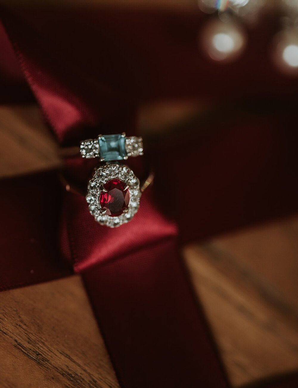 two rings sitting on ribbon