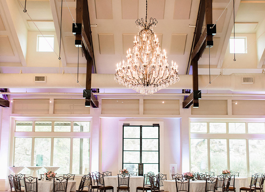 inside venue with chandelier