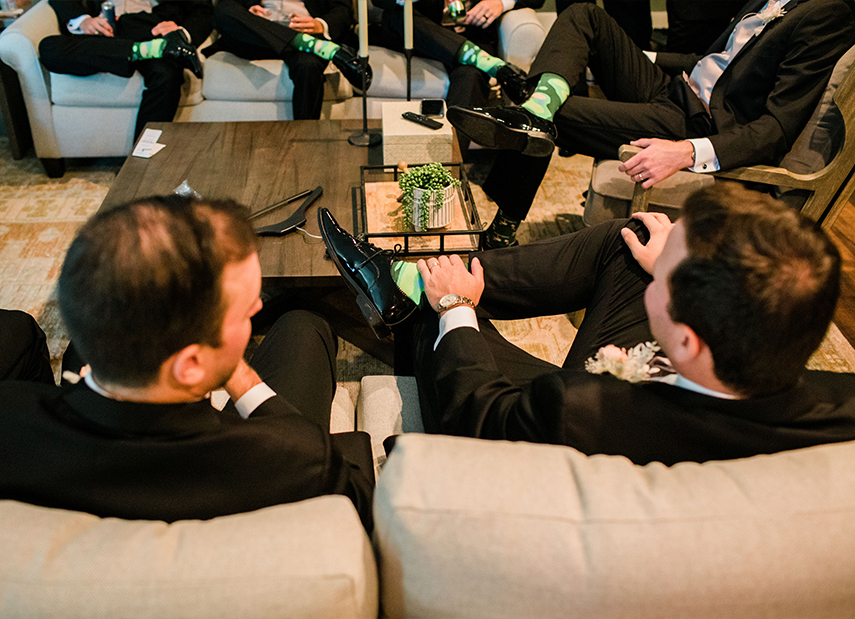 Groomsmen Hanging Out Couch Grooms Suite