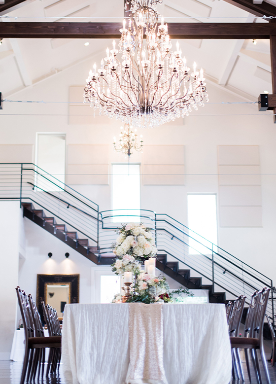 inside reception table and chandelier