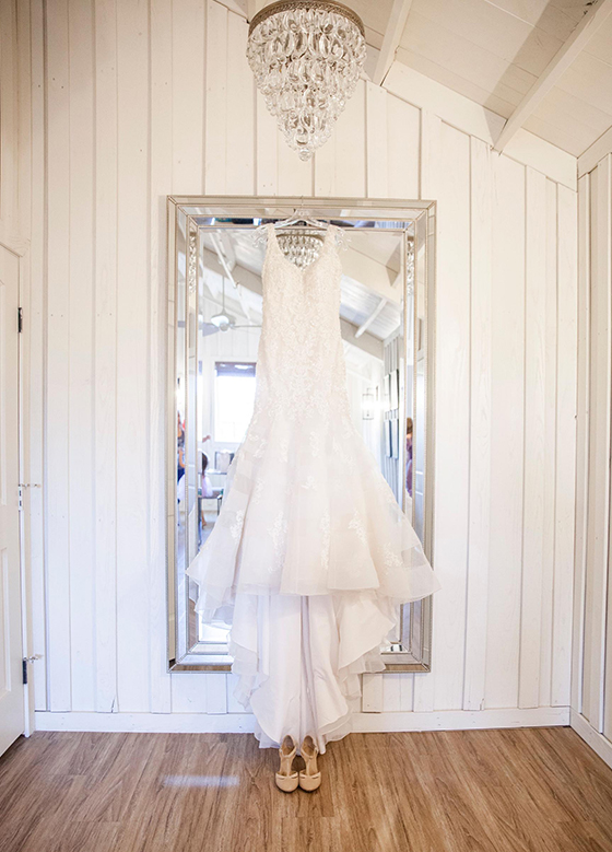 Wedding Dress Hanging Rustic Mirror White Panel Walls