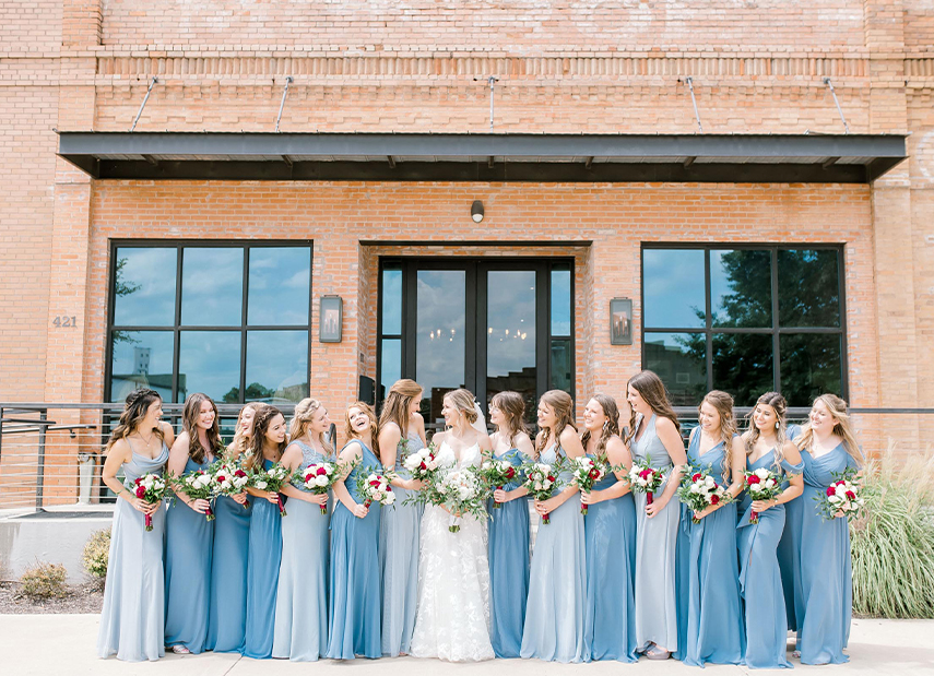 bridal party outside together
