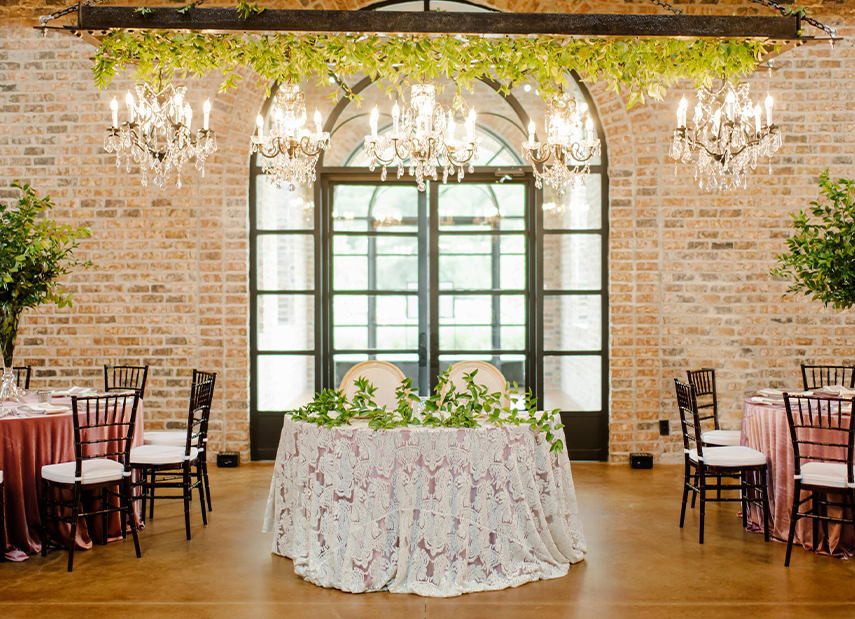Sweetheart table with lace table cloth