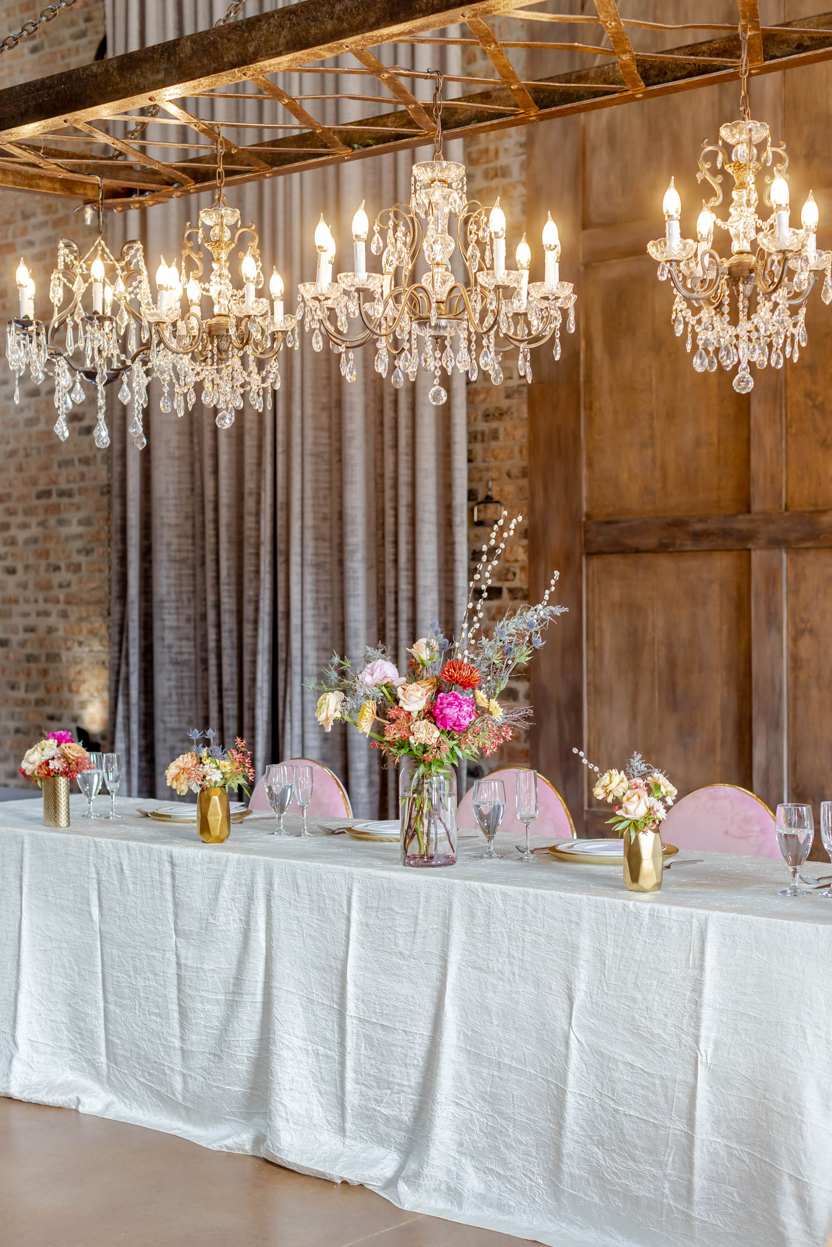 inside wedding reception long table