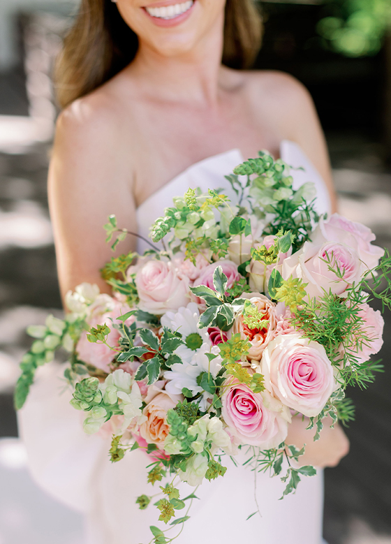 Bridal Bouquet Detail Green White Pink Florals